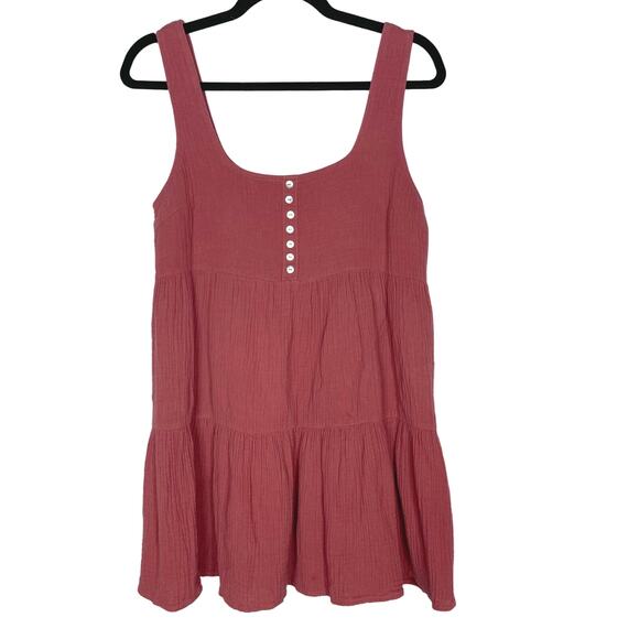 Urban Outfitters S Mauve Pink Gauze Button Front Tiered Ruffle Dress Square Neck - Picture 1 of 9